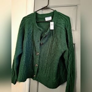 NWT Forest Green Wool Blend Cable Knit Cardigan Sweater